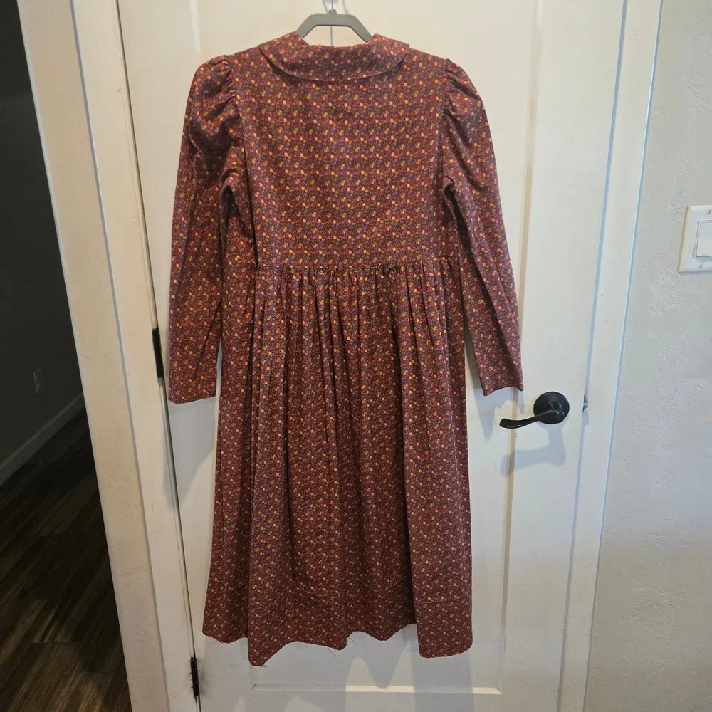 Girls Prairie Dress Pinafore Set 12 Floral Pioneer Handmade Burgundy Cream